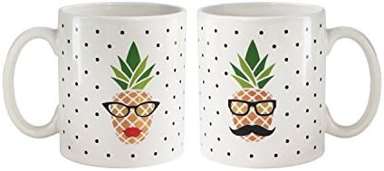 His And Hers Polka Dot Pineapple Couple Mug Set OF 2