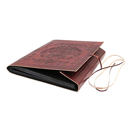 Large Leather Photo Album Vintage Classic Rustic 12" x 10" Handmade Paper 40 Sheets