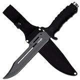 Survivor Outdoor HK-1036 Fixed Blade Outdoor Knife, Black Straight Edge Blade, Black Rubber Handle, 13-Inch Overall