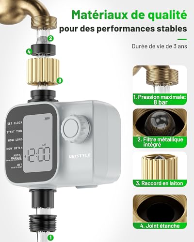 Unistyle Watering Timer | New Edition 2026 – Automatic Garden Watering, Simple and Intuitive Use, Brass Fitting, IP55 Protection Rating, Flexible Watering Programs