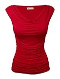 Me and Young Women's Cowl Neck Ruched Side Slim Fit Top BRIGHTRED XL