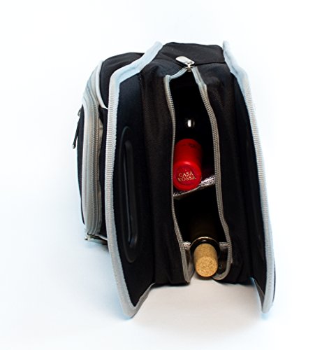 Wine Carrier Tote Bag - 7 Pcs Insulated Wine Bottle Holder or Wine Case Picnic Set (Black/Grey) - Thumbnail 3