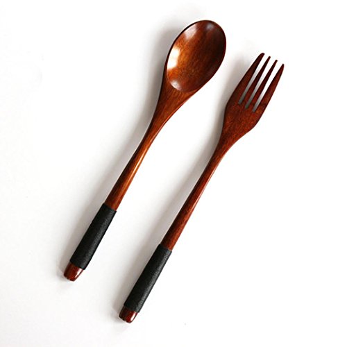 ღ Ninasill ღ Wooden Spoon Bamboo Kitchen Cooking Utensil Tool Soup Teaspoon Catering (Black)