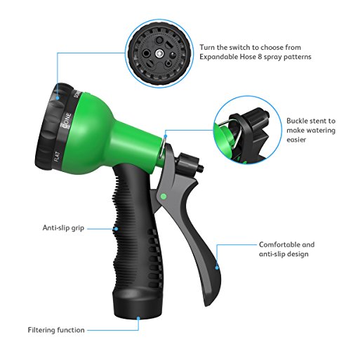 SingPad Garden Hose,100ft Expandable Water Hose, On/Off Valve,3/4" Solid Brass,Durable, Kink-Free Hose end 8-Pattern Spray Nozzle and Hose Storage Bag (100ft Green) - Thumbnail 2