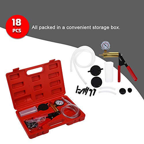 A ABIGAIL Universal Hand Held Vacuum Pump Tester Set Vacuum Gauge and Brake Bleeder Kit for Car Motorbike Moped Motor Bike with Adapters