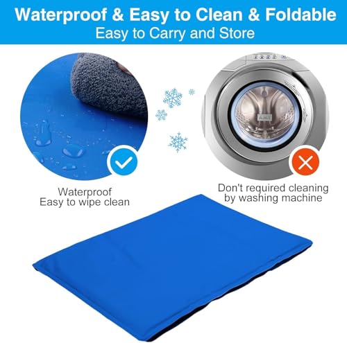 OKPOW Dog Cooling Mat – Durable Self Cooling Pet Gel Pad for Medium Dogs Cats, 50x65 cm Waterproof Cool Bed, Pressure Activated Non-Toxic Ice Cooler Mattress for Summer Travel, Crate, Sofa, Blue