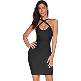 Meilun Women's Sleeveless Rayon Bandage Bodycon Strap Dress (Large, Black-3)