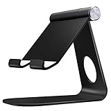 MoKo Tablet Stand, Universal 210 Degree Multi-Angle Rotatable Aluminum Smartphone Tablet Desktop Cradle Holder for iPad Pro 10.5/9.7/Mini, iPhone 8/8 Plus/7/7 Plus, iPhone X, Galaxy Note 8, Black