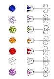 Regetta Jewelry Stainless Steel 4mm Post Stud Round Sparkling Earring Set, Assorted Color (7 Pair)