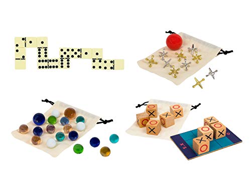 Classic Wooden Games Collection: Dominoes / Jacks / Marbles / Tic Tac Toe