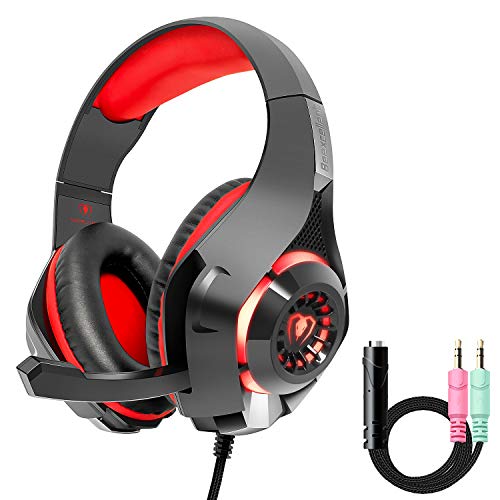 Beexcellent PS4 Xbox One Gaming Headset【2019 New】 PC Mac Stereo Headphone with【Anti-Noise Flexible Mic】 Polished Sturdy Shell, Enhanced Comfortable Earmuff-Red