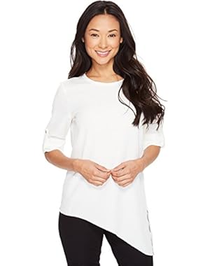 Calvin Klein Womens Roll Sleeve with Angle Bottom Blouse