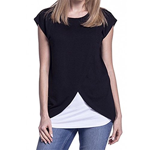 Clearance,Women's Loose Soft Layered Maternity Nursing Tops and Shirt for Breastfeeding (M, Black)