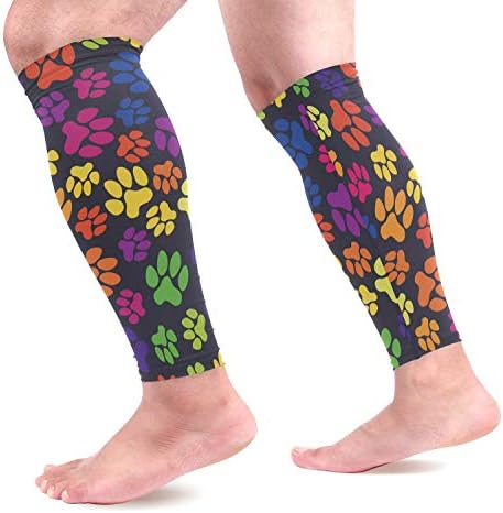 dfegyfr Cat Dog Rainbow Paws Footprints Sports Calf Compression Sleeves Leg Compression Socks Calf Guard for Running, Cycling, Maternity, Travel, Nurses
