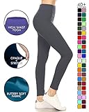 LYR128-CHARCOAL Yoga Solid Leggings, One Size