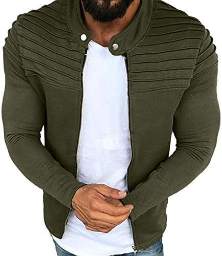 GOVOW Black Men's Autumn Winter Pleats Slim Coat- Stripe Fit Raglan Zipper Long Sleeve Top