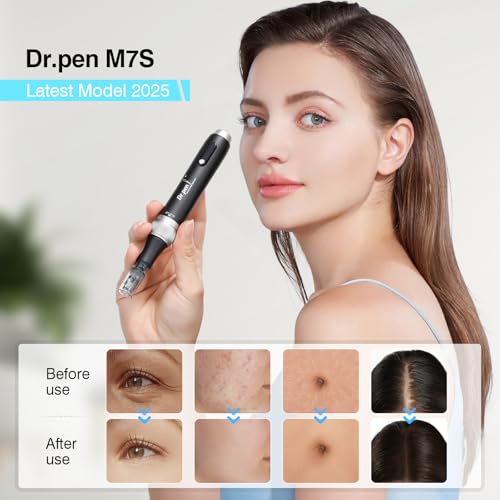 Dr. pen Ultima M7S Microneedling Pen 2025 Latest Model Wireless Dr Pen Microneedling Anti-Wrinkle with 27 Replacement Cartridges - 9 Types Cartridges (M7S Black)