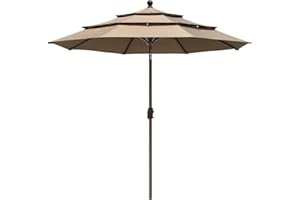 EliteShade USA 10-Year-Non-Fading 9Ft 3 Tiers Market Umbrella Patio Umbrella Outdoor Table Umbrella with Ventilation, Heather Beige