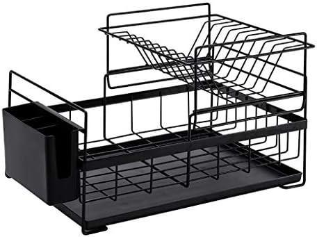 Dish Drainers Draining Kitchen Organizer Shelf | Dish Rack with Tray | Drain Rack Cutlery Holder Glass Holder (Color : BLACK)