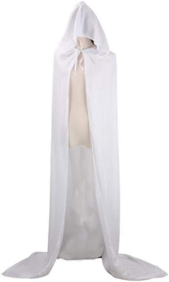 CHSYOO White Hooded Cloak Long Cape with Hood Robe for Halloween