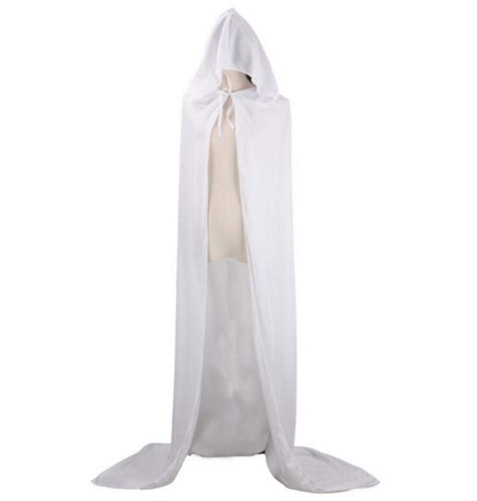 CHSYOO white hooded cloak long cape with hood robe for Halloween costume party witch devil vampire cosplay fancy dress