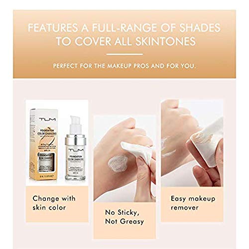 Flawless Colour Changing Foundation Makeup, Concealer Cover Cream, Full Coverage Foundation Warm Skin Tone Foundation liquid, Base Nude Face Moisturizing Liquid Cover Concealer All Skin Types, SPF 15 - Thumbnail 7