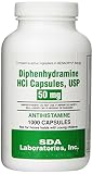 SDA Laboratories Diphenhydramine Capsules, 50mg Caps, 1000 Count