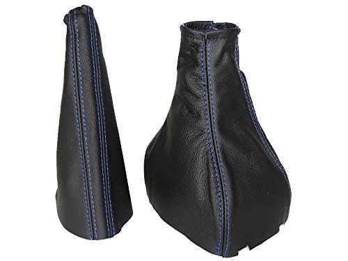 The Tuning-Shop Ltd For Vauxhall Opel Tigra A 1994-2001 Gear & Handbrake Gaiter Black Leather Blue Stitching