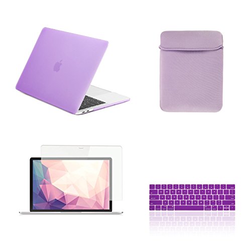 TOP CASE MacBook Pro 13 inch Case 2019 2018 2017 2016 Release A2159 A1989 A1706 A1708, 4 in 1 Essential Rubberized Hard Case, Keyboard Cover, Screen Protector, Sleeve for MacBook Pro 13" - Ultraviolet