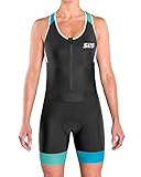 SLS3 Women`s Triathlon Tri Race Suit FRT | Back Pocket | Anti-Friction Seams | German Designed (Black/Scuba Blue, Medium)