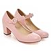 CHFSO Women's Round Toe Ankle Strap Buckle Chunky Heel Low Cut Pumps Shoes