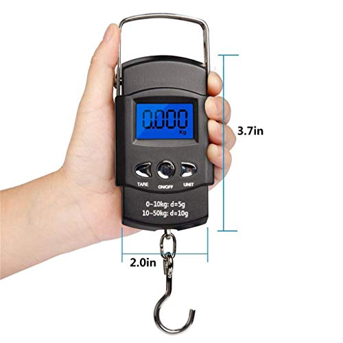 JDgoods 2019 New Portable Precision Digital Mini Scale, 50kg Electronic Scale Portable Hook Scale Hoisting Rope Scale Spring Scale With Ruler,Backlight LCD Display, Stainless Steel, 110lb/50kg