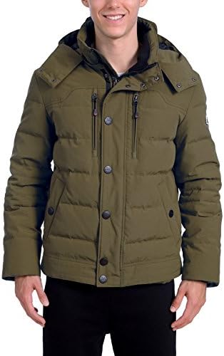 Arctic Expedition Men's Short Parka Down Winter Jacket with Removable Hood (Olive, X-Large)