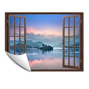 Wall Murals for Bedroom Fake Window Beach Brown Window Removable Wallpaper Peel and Stick Wall Stickers - 24x32 inches