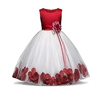 NNJXD Girl Tutu Flower Petals Bow Bridal Dress for Toddler Girl Size 4-5 Years Big Red 1