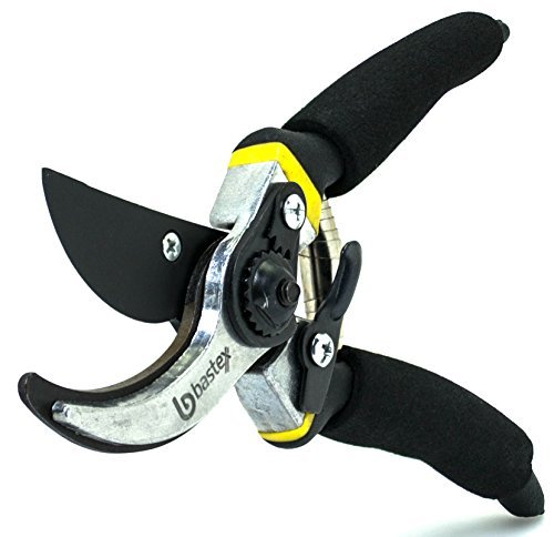 Bastex Professional Bypass Pruning Shears Heavy Duty Garden Pruner for Trees,Shrubs,Hedges and Roses with Cushioned Handles and Safety Lock