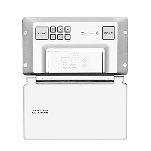 Alarm Clock, KLAREN Travel Clock LCD Mini Digital Desk Folding Electronic Alarm with Blue Backlight White - Thumbnail 3