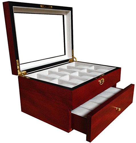 20 Piece Cherry Wood Men's Watch Box Display Case Collection Jewelry Box Storage Glass Top