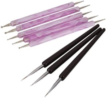 So Beauty 5pcs 2 Way Marbleizing Painting Dotting Pen Set+3Pcs Nail Art Design Drawing Brushes Detailer Liner