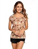 Zeagoo Ladies Girl Summer Chiffon Loose Blouse Multicolors Shirt,Apricot,Small