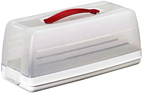Curver Curver-175247-Rectangular Cake Tin-Transparent/White, Multicolour, 36 x 15 x 14 cm