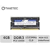 Timetec Hynix IC 4GB DDR3 1333MHz PC3-10600 Non ECC Unbuffered 1.5V CL9 2Rx8 Dual Rank 204 Pin SODIMM Laptop Notebook Computer Memory Ram Module Upgrade (Low Density 4GB)