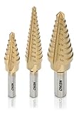 Neiko 10193A Titanium Step Drill Bit Set, High Speed Steel | 3-Piece Set | Total 28 Sizes