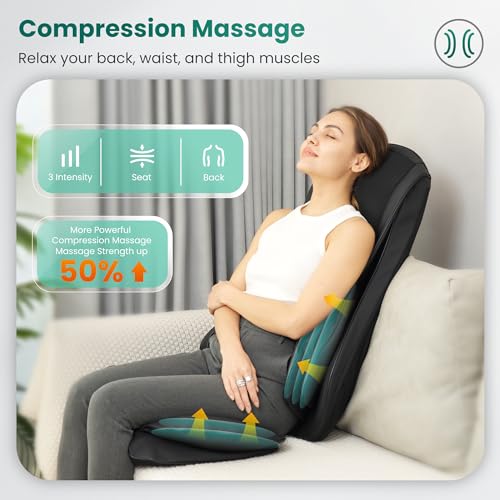 Snailax Improved Shiatsu Massage Seat Cushion with Heat, Massage Pad with Compression Kneading Vibration, Full Body Massager for Back, Neck, Shoulder, Back Massager, Gifts