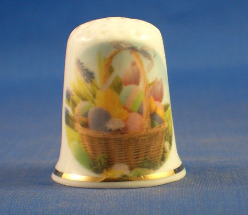 Porcelain China Collectable Thimble - Easter Basket -- Free Gift Box