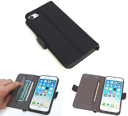 New iPhone Wallet Case P1 for iPhone 7, iPhone 8, 6S, 6. Rugged Durable, Shock Resistant. Ballistic Nylon Material/Cover. ID Credit Card Pockets. Optional Wrist Strap, Magnetic Clasp, Kickstand, Black