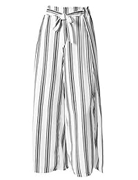 DEEBAI Pantalón elegante con cintura dividida y rayas anchas de cintura alta Palazzo para dama