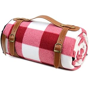 HappyPicnic Extra grote picknickdeken, 200 x 150 cm, zacht fleece tapijt met PU-drager en waterdichte achterkant…