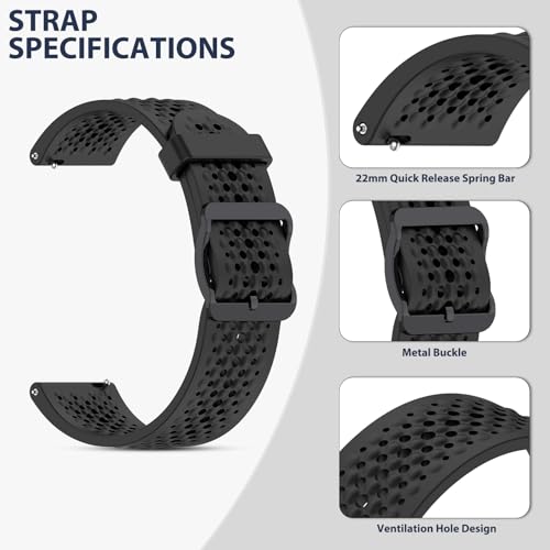 GuardLook 5 Bands Compatible with Amazfit Active Max/Balance2/Balance/Cheetah Pro/Bip 5/Bip 6, Replacement Silicone Strap, Breathable Design with Holes, 22mm Wristbands
