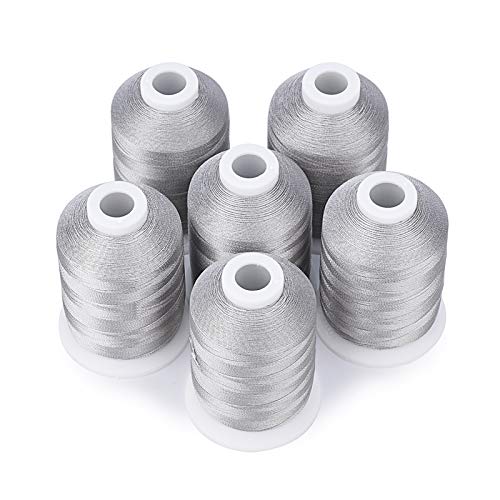 Simthread 6 Silver Polyester Machine Embroidery Threads 1000M(1100Yards) for Brother Babylock Janome Pfaff Singer Bernina Home Embroidery and Sewing Machines (Silver) โ image 1